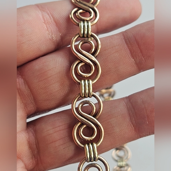 Victorian 14k Yellow & Rose Gold Filled Unique Link Heavy 32g 16.5" Necklace - Picture 4 of 7